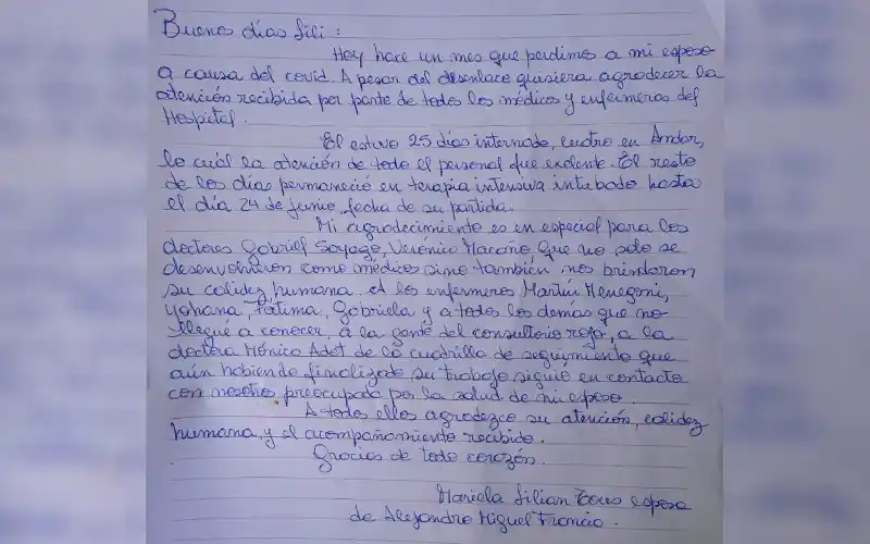La emotiva carta de Mariela, esposa de Alejandro Francia, fallecido con coronavirus