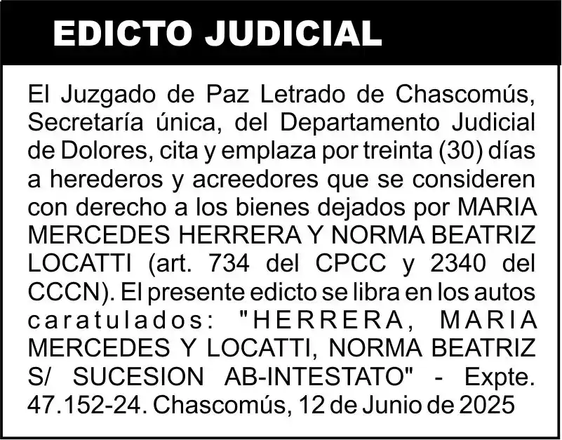 “HERRERA, MARIA MERCEDES Y LOCATTI, NORMA BEATRIZ S/ SUCESION AB-INTESTATO”