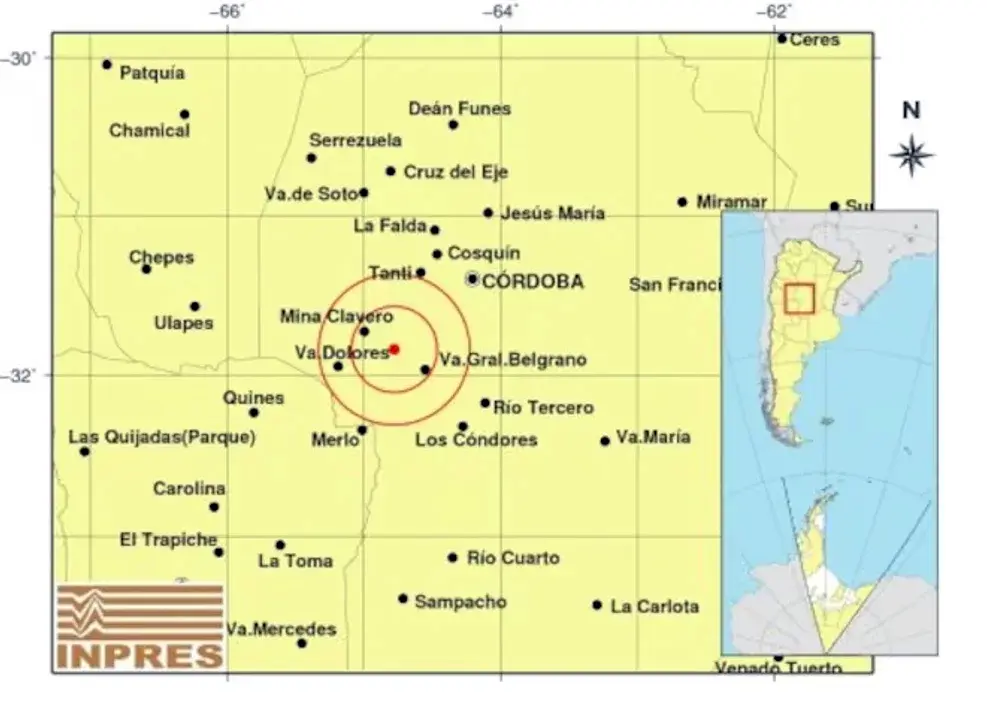 Un sismo de baja intensidad sacudió varias localidades del interior de Córdoba