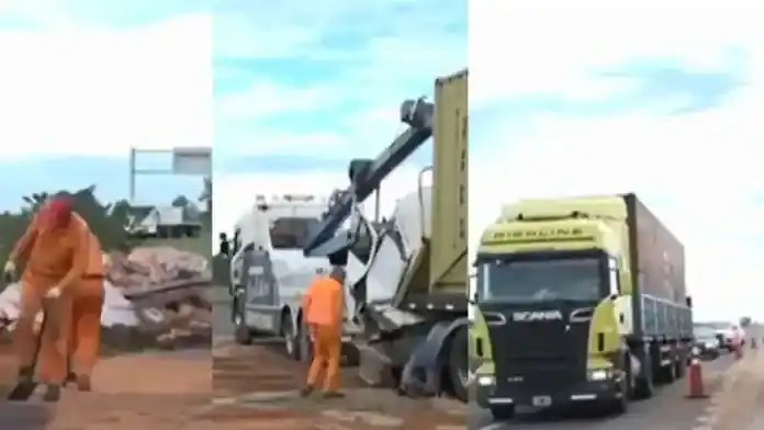 Choque de camiones en la Ruta 14: hay tránsito asistido y remueven la carga desparramada