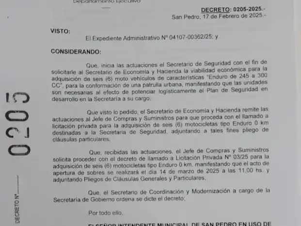 Decreto compra motos