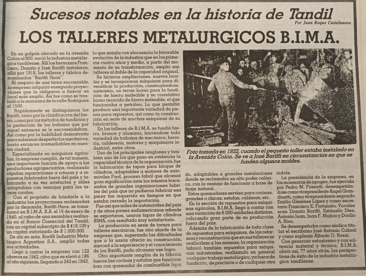 Los talleres metalúrgicos B.I.M.A.