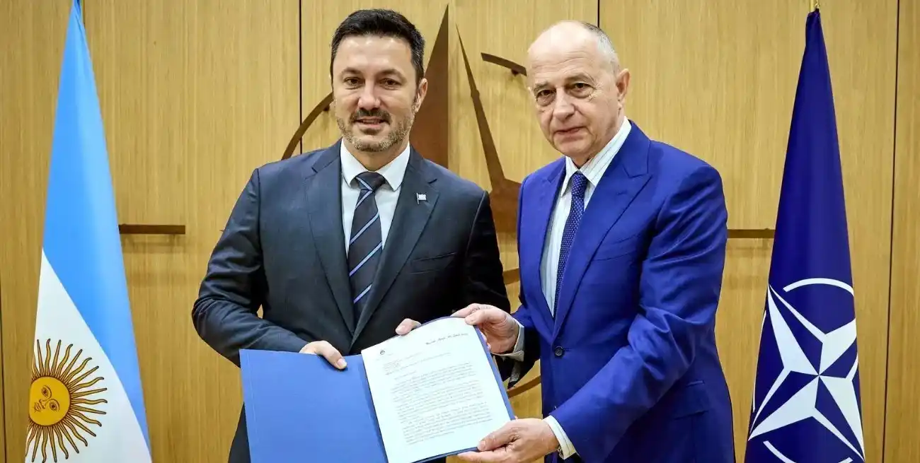 Luis Petri este jueves junto a Mircea Geoana, Secretario General Adjunto de la OTAN. Crédito: Ministerio de Defensa