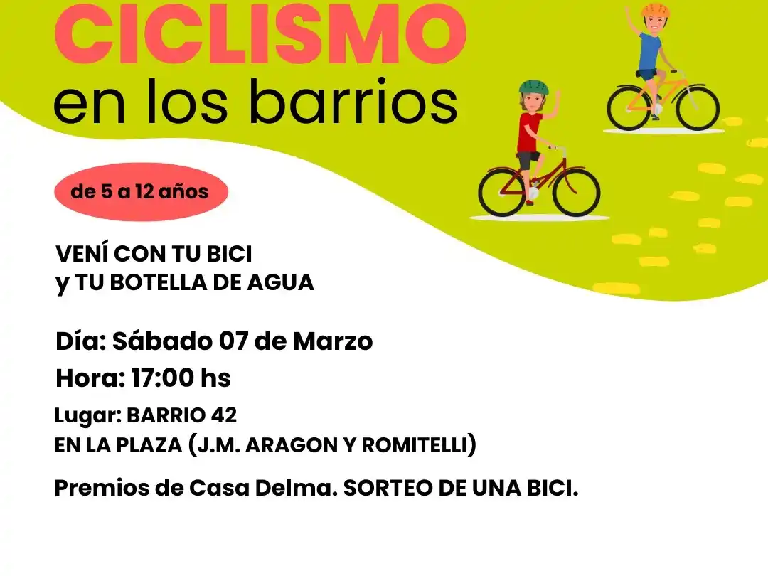 El Barrio 42 tendrá su fecha de "Ciclismo en los Barrios" el sábado 7.Foot: Prensa Municipalidad de Rafaela