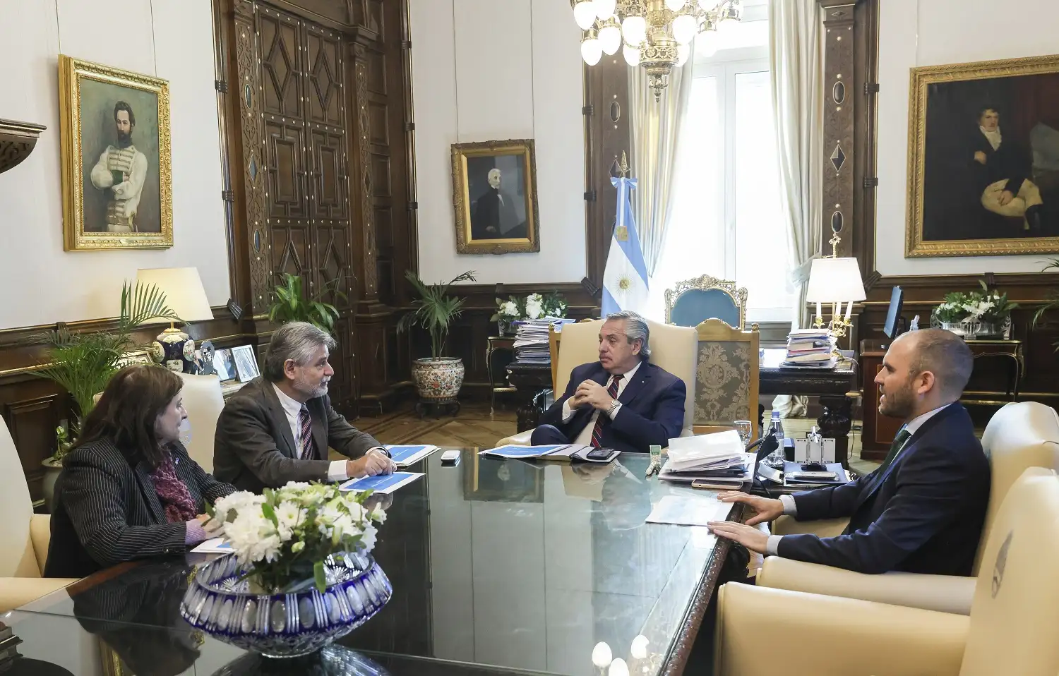 Ana María Franchi, Daniel Filmus, Alberto Fernández y Martín Guzmán.