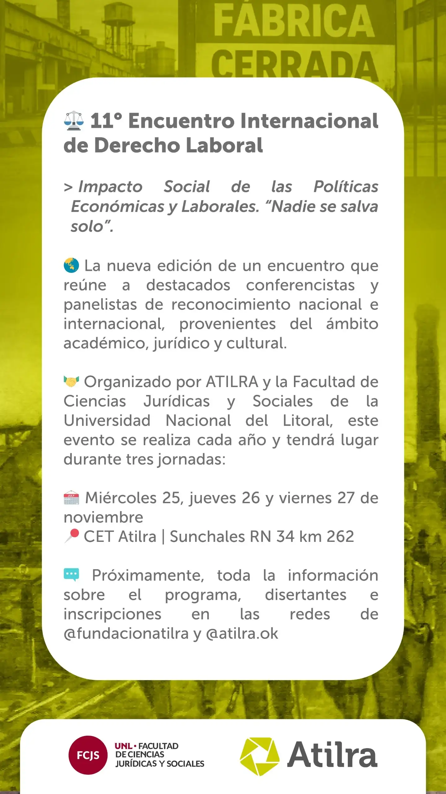 Sunchales será sede del 11° Encuentro Internacional de Derecho Laboral - 2