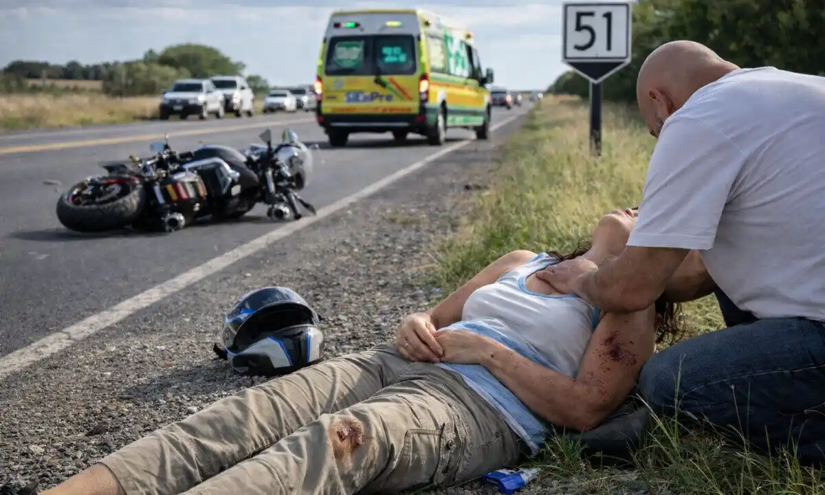 Bahía Blanca: Se desvaneció y cayó de la moto en la ruta