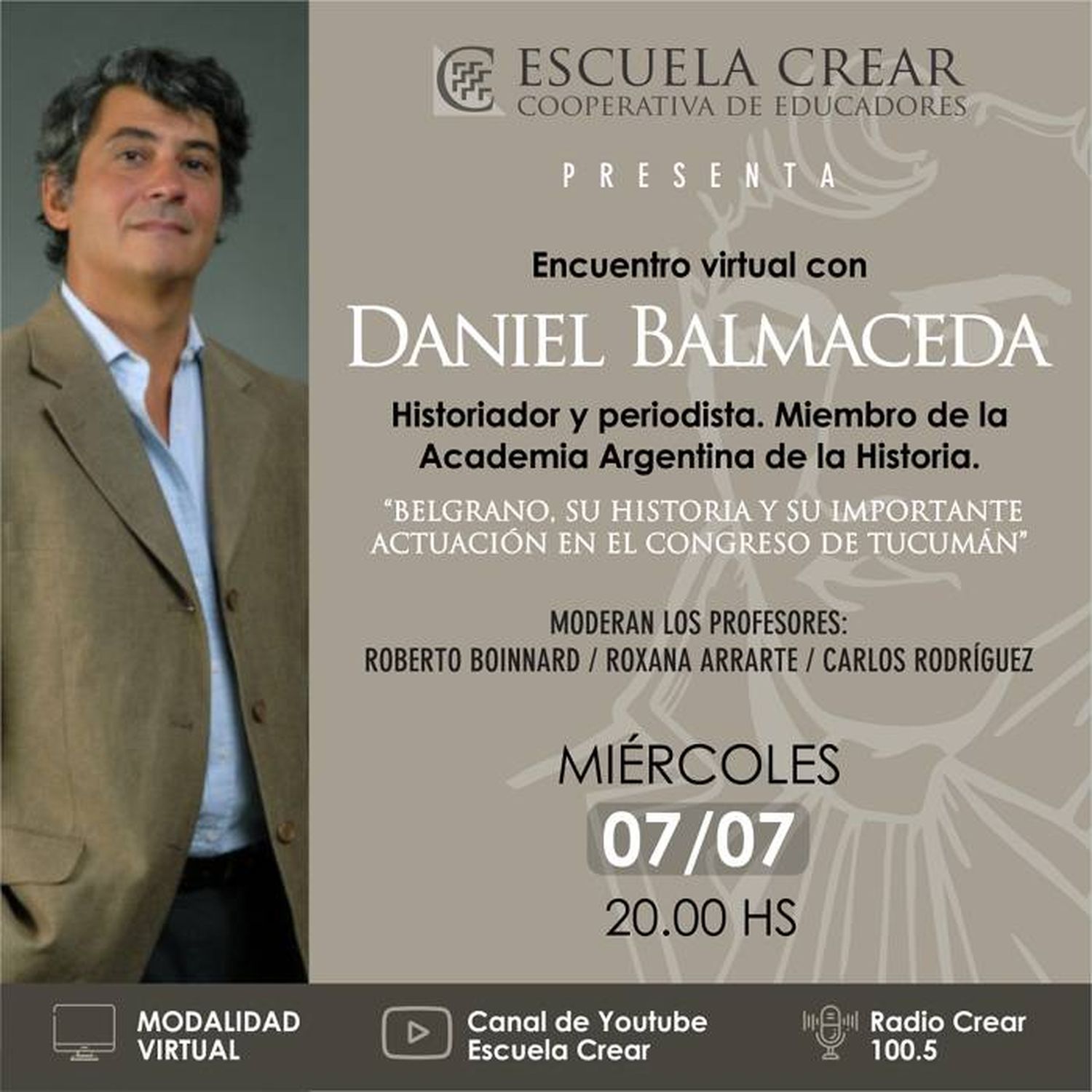 Daniel Balmaceda en entrevista virtual con Escuela Crear