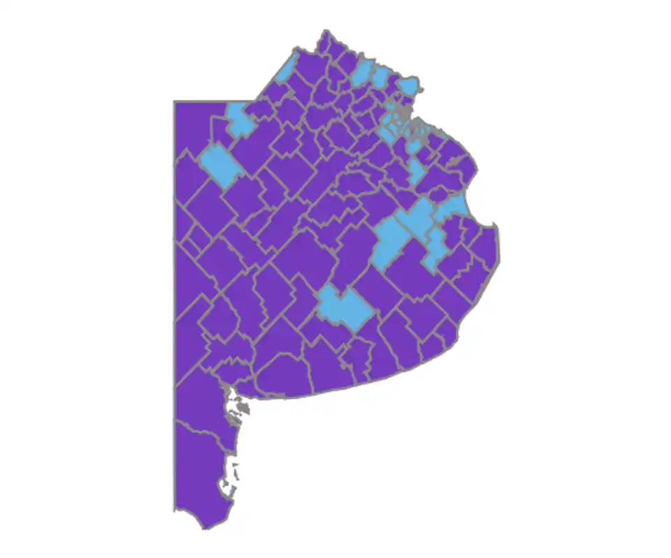 Así quedó pintado el mapa de la Provincia de Buenos Aires