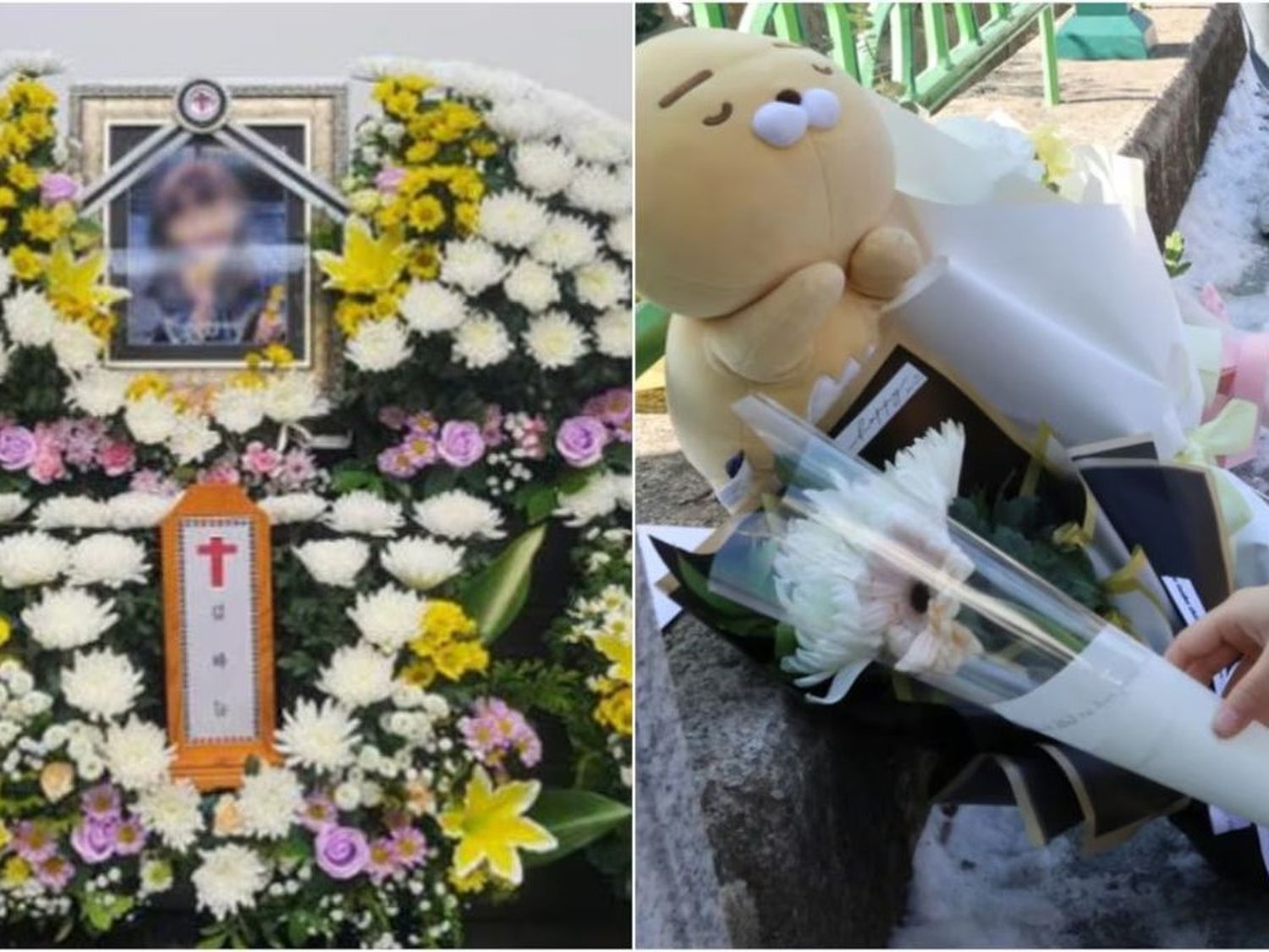 La nena fue despedida con coronas de flores y altares tanto en el hospital donde murió como en la escuela donde ocurrió el crimen. (Fotos: Yonhap)