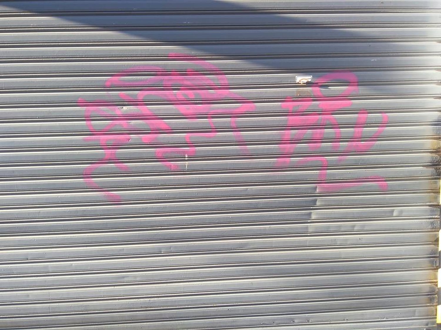 Graffitearon el frente de  un comercio y quedaron registrados en las cámaras