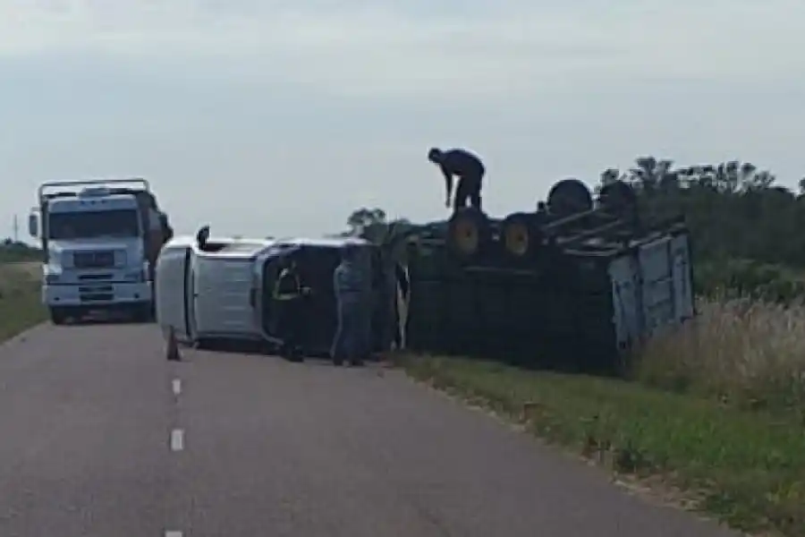 Una camioneta que remolcaba animales perdió el control y tumbó
