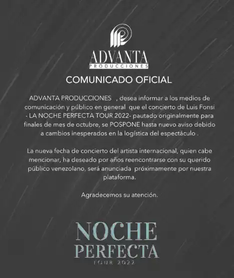 Advanta era la productora que presentaría a Fonsi en 2022. Foto Instagram