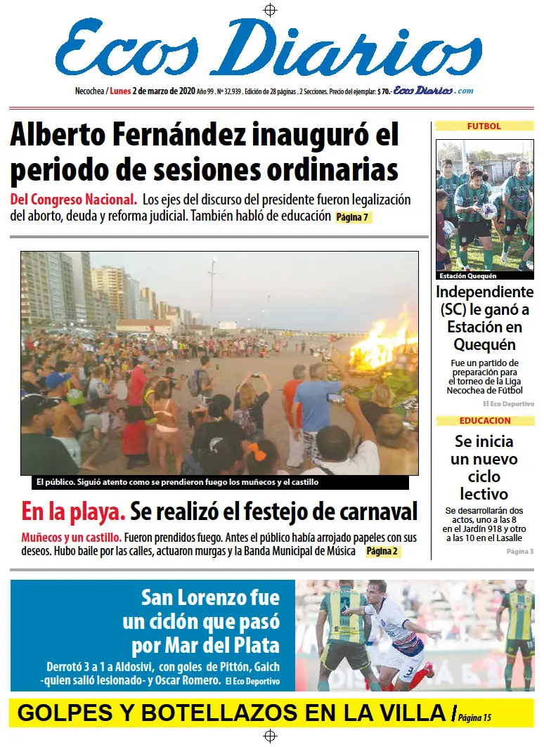 Tapa del 2 de marzo de 2020