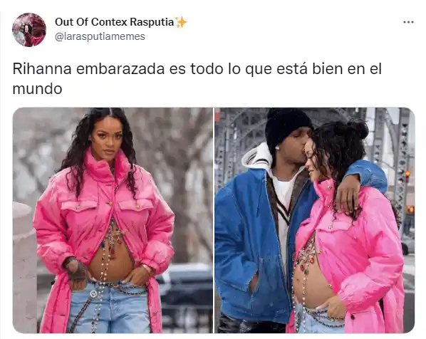 Rihanna y el rapero  A$AP Rocky presumieron el embarazo de la cantante. Foto Twitter