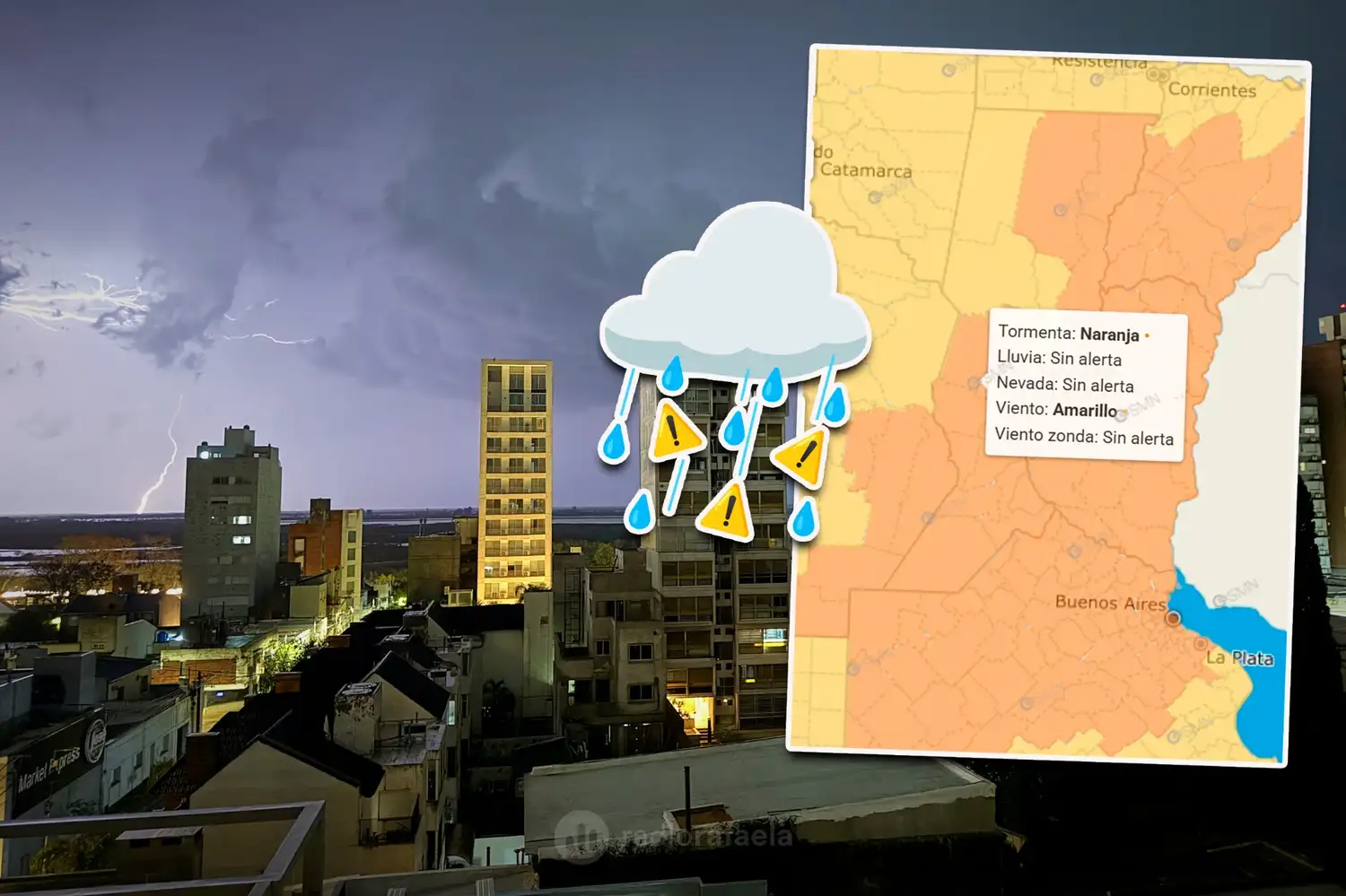 Elevaron el alerta a naranja en Rafaela: pronostican tormentas severas, granizo y ráfagas superiores a 90 km/h