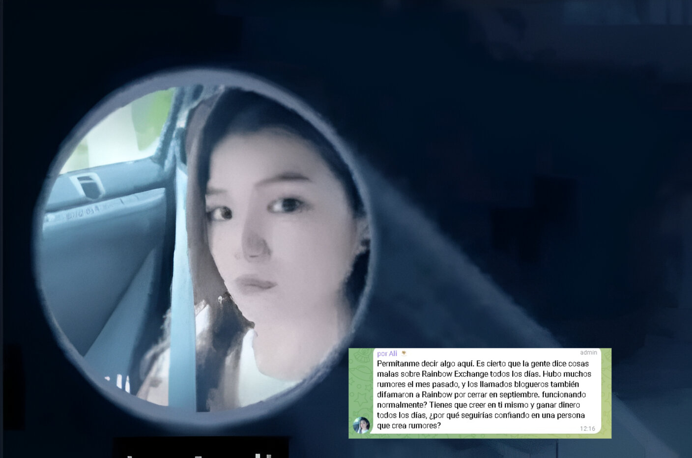 La foto de perfil de "La China" en los grupos de Telegram y el primer mensaje que envió.