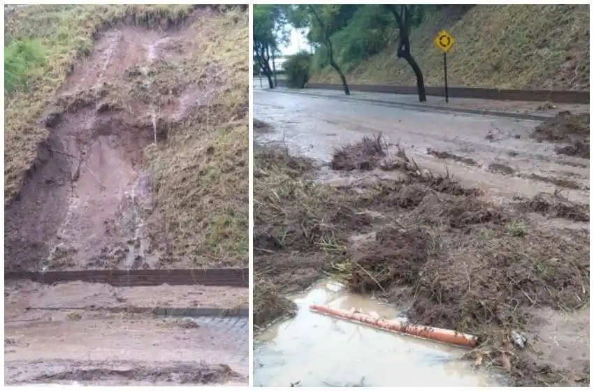 Como si fuera un alud: las lluvias provocaron el derrumbe de un sector de la barranca de tierra sobre avenida Pellegrini