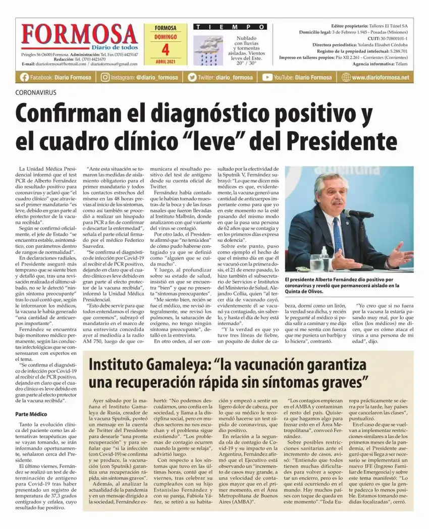 Tapa y Contratapa 4 de abril de 2021