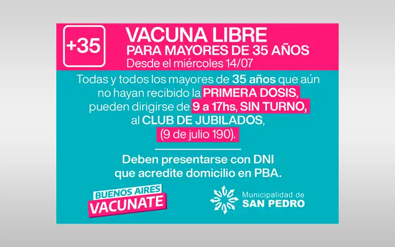 Vacuna libre para mayores de 35 años