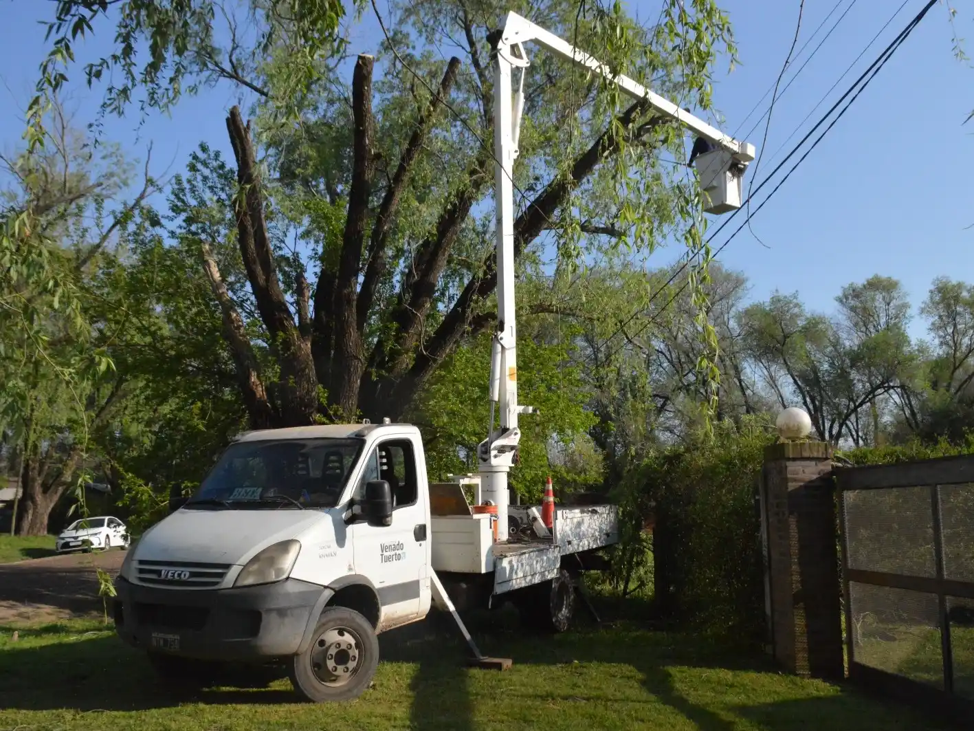 Tareas de poda con hidroelevadores en barrio Los Robles. Foto: MVT