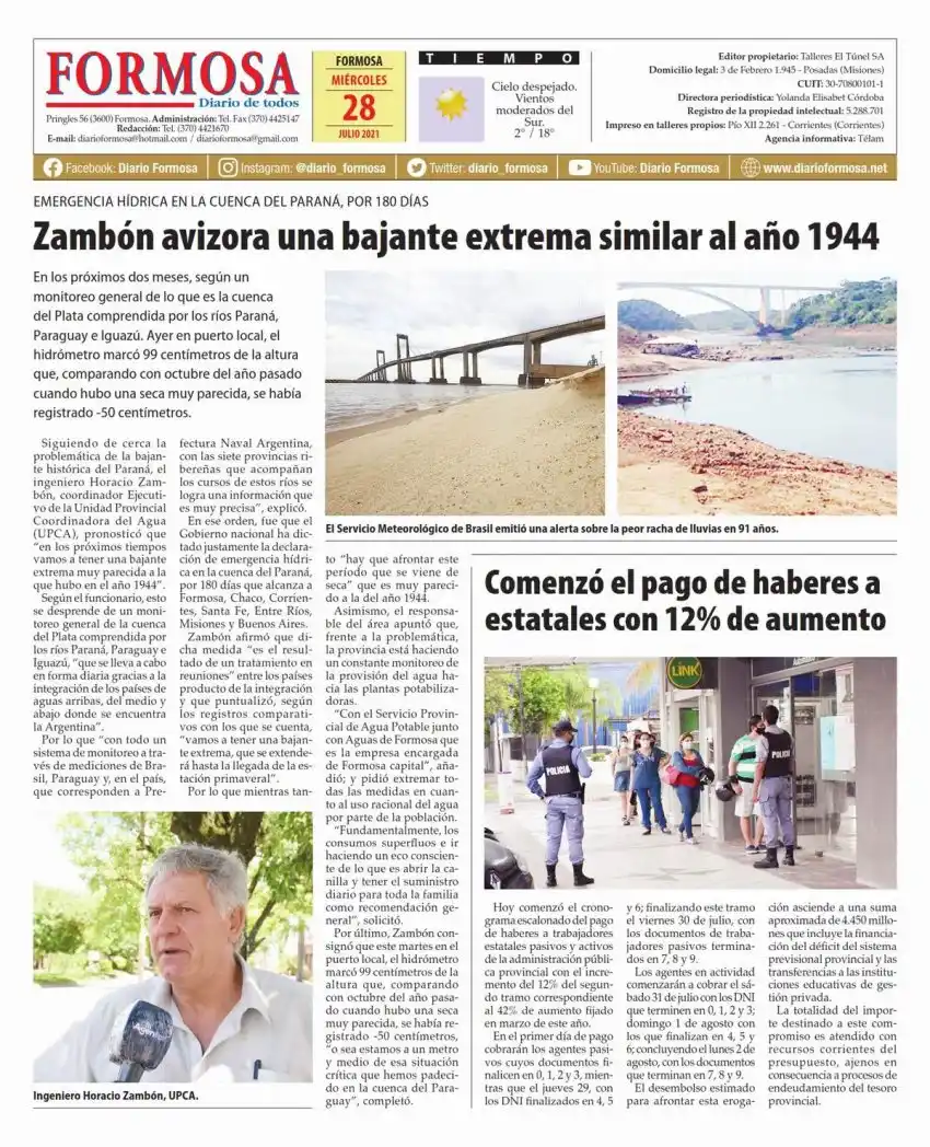 Tapa y Contratapa 28 de julio de 2021