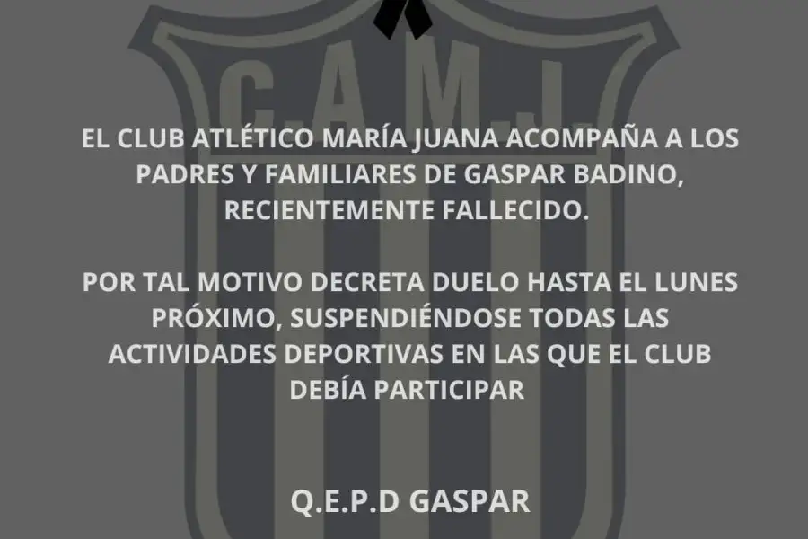 El posteo del Club Atlético María Juana