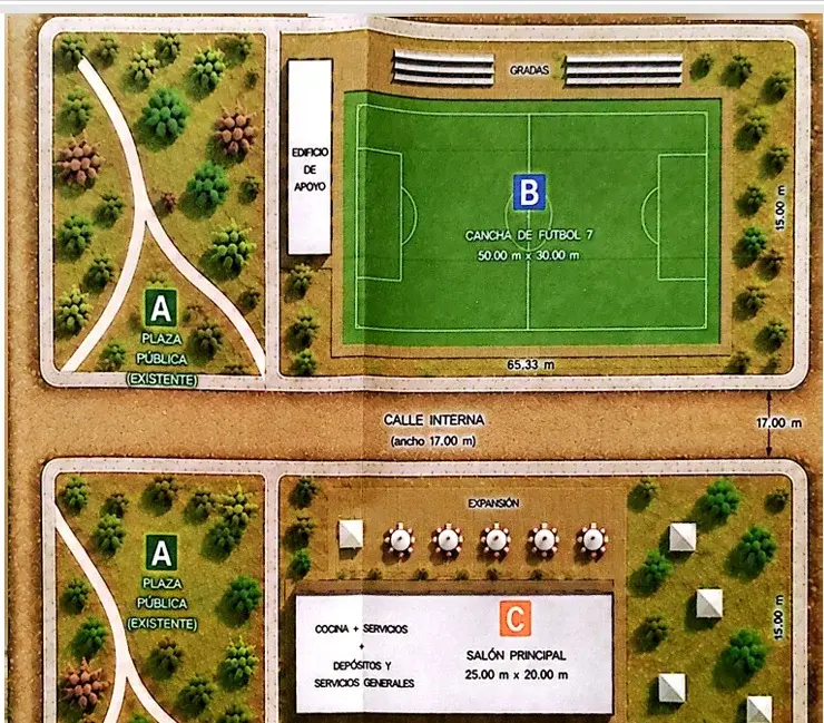 El proyecto prevé la construcción de una cancha de fútbol y un Salón de Usos Múltiples