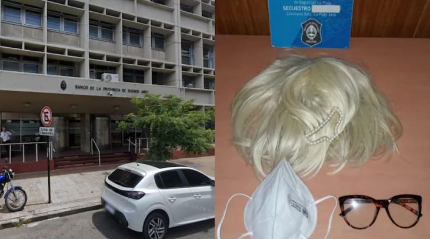 Una mujer intentó realizar una estafa en el banco disfrazada con peluca, anteojos y barbijo