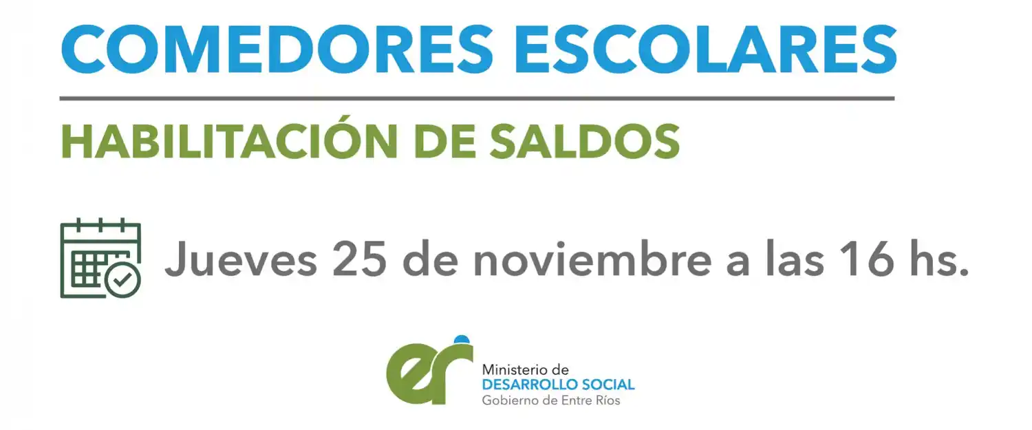 Este jueves se acreditan los fondos de comedores