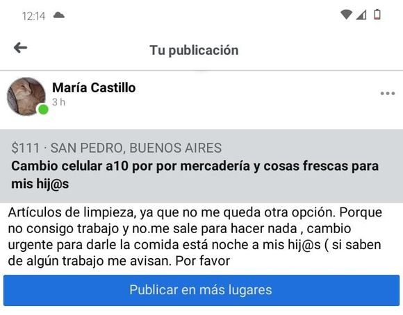 Cambia su celular por mercadería para sus hijos