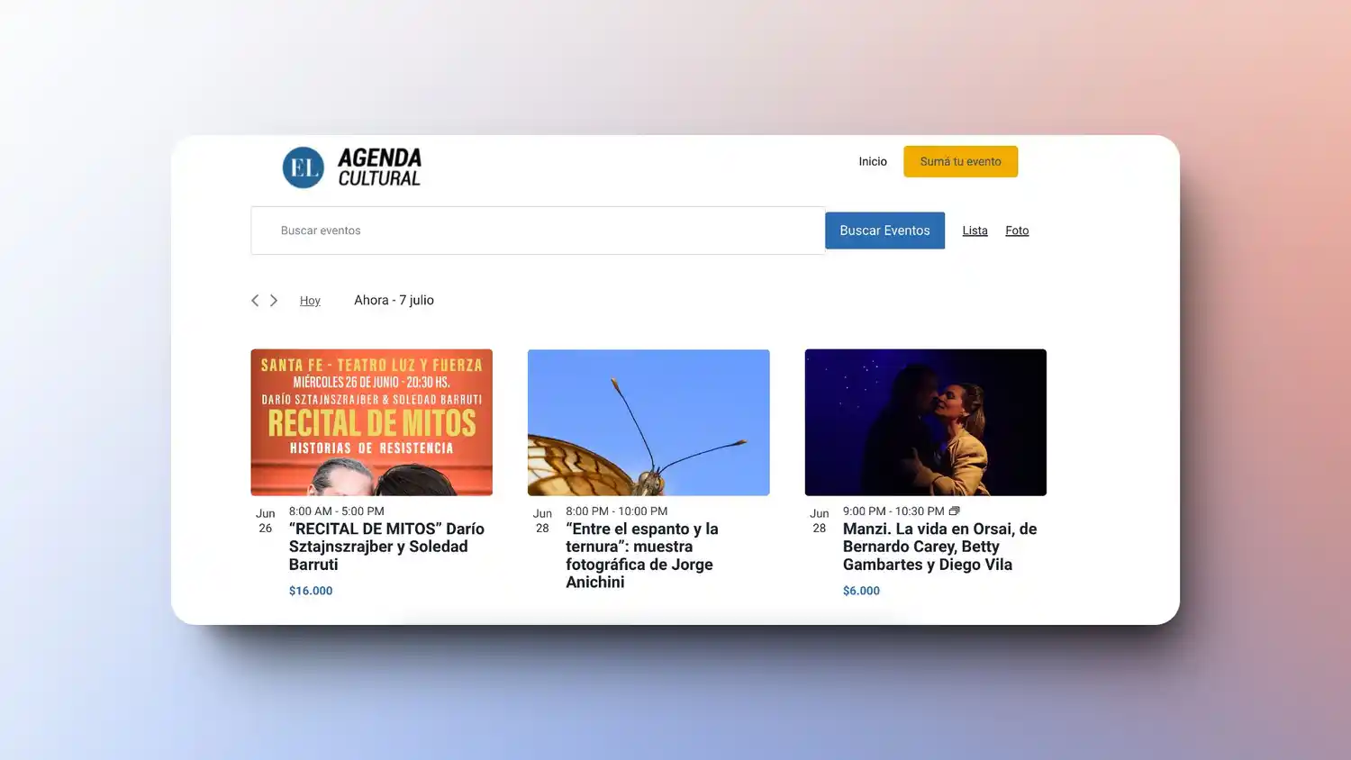 Conocé y promocioná eventos culturales de Venado y la región de forma gratuita.