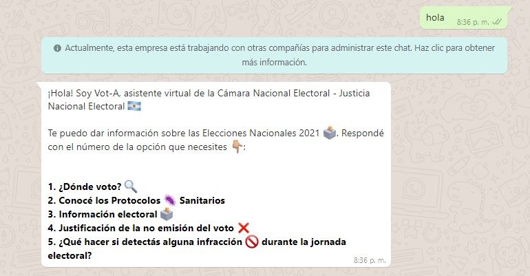 Elecciones: habilitaron consultas por WhatsApp