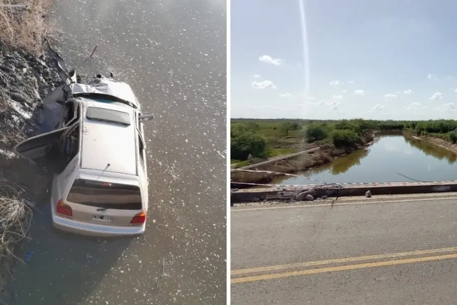 Se salvaron de milagro: chocaron contra la baranda del puente y cayeron al agua del arroyo Cululú