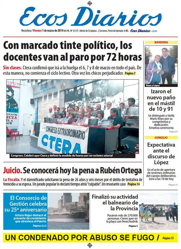 Tapa del 1º de marzo de 2019