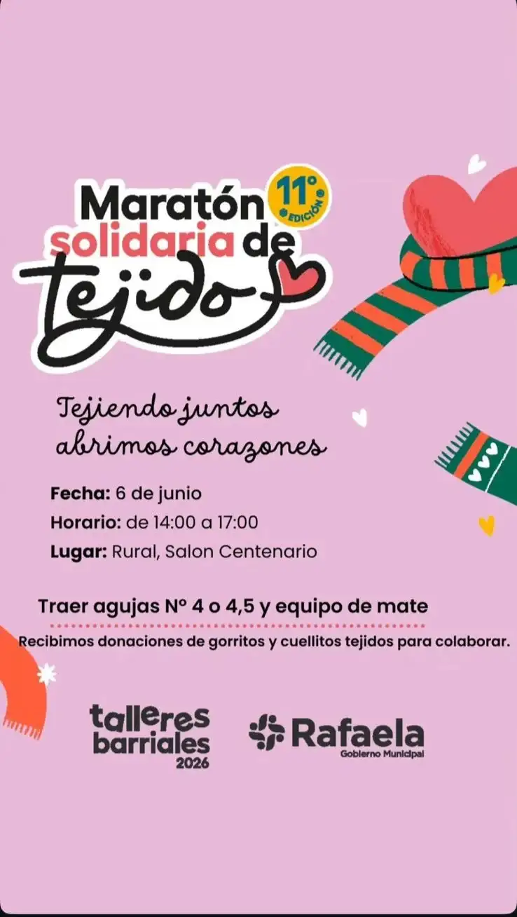 Móvil en vivo desde el taller de tejido en el barrio Álamos del Aeroclub | Se viene una Maratón de tejido a Rafaela y aprendemos "a tejer un poquito"