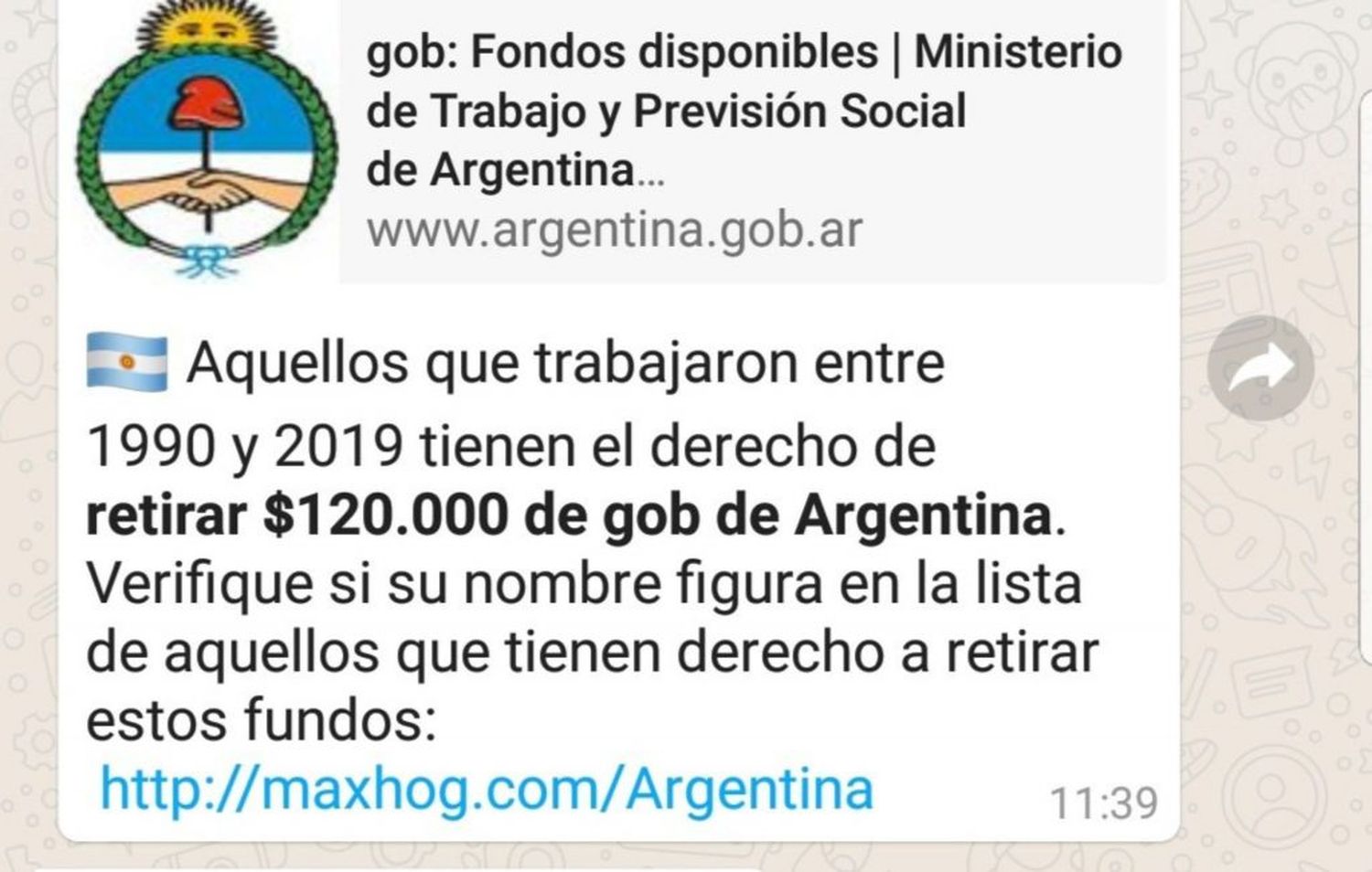 Alerta por un intento de estafa en WhatsApp: ofrecen 120.000 pesos a través del Ministerio de Trabajo