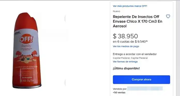 Por el faltante de Off, los aerosoles del repelente ya se venden a casi $ 40.000 en la web