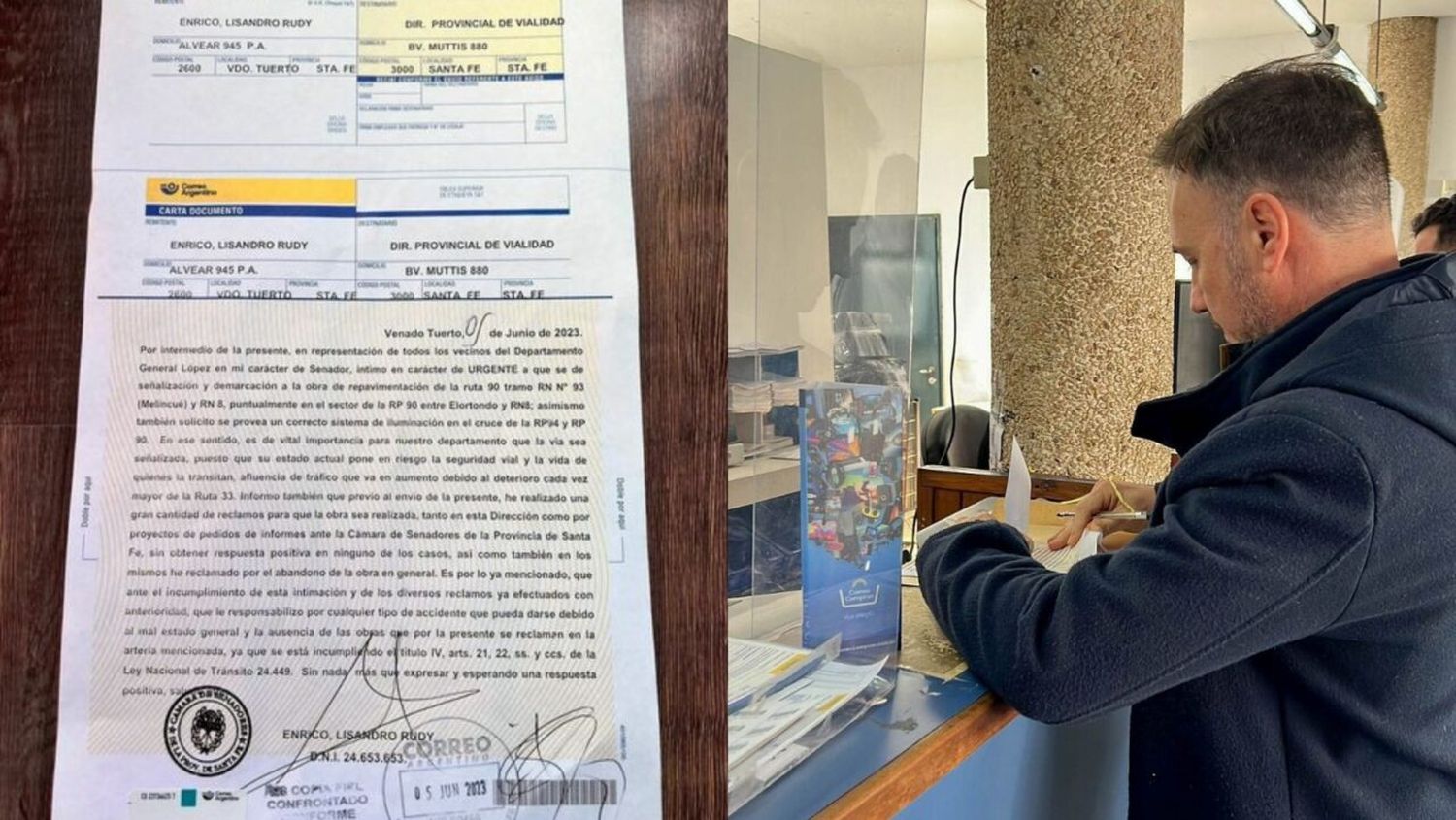 Carta documento a Vialidad Provincial por el abandono de obra en la ruta 90