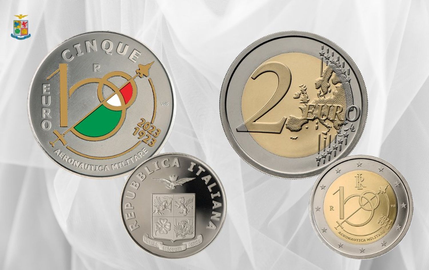 Monedas conmemorativas de 2 y 5 euros para celebrar los 100 de la Fuerza Aérea Italiana