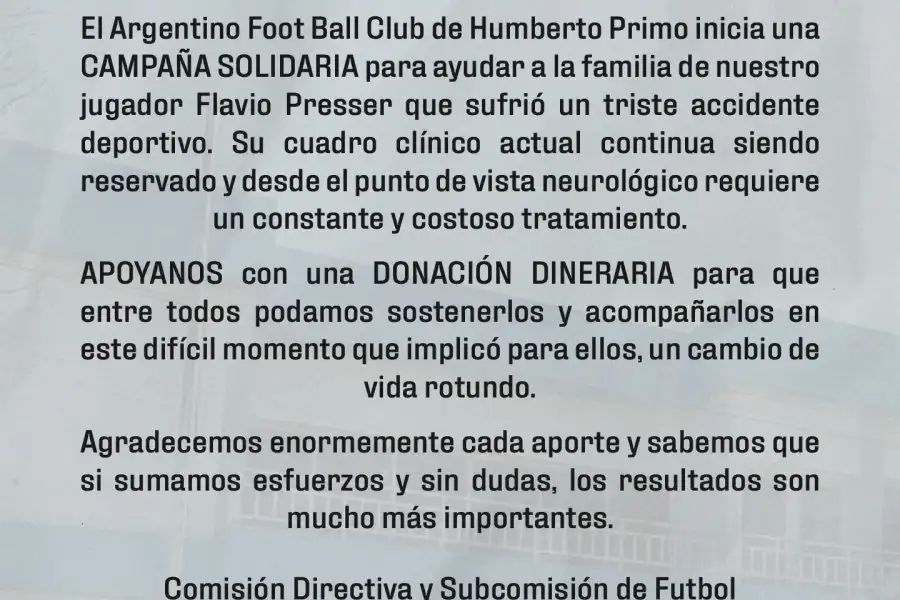 Comunicado de Argentino de Hto.