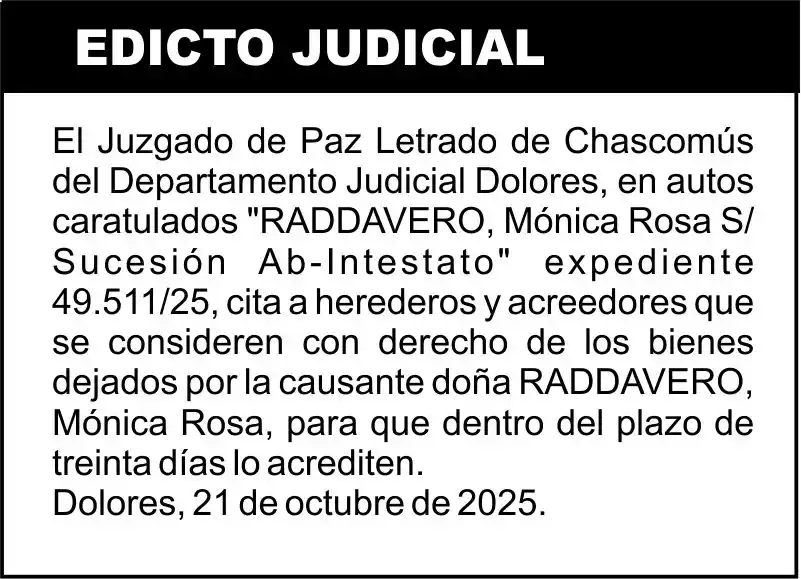 RADDAVERO, Mónica Rosa S/ Sucesión Ab-Intestato