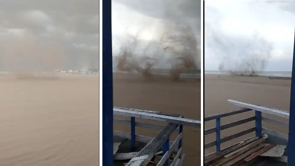 Video impresionante de un remolino de arena en la costa necochense