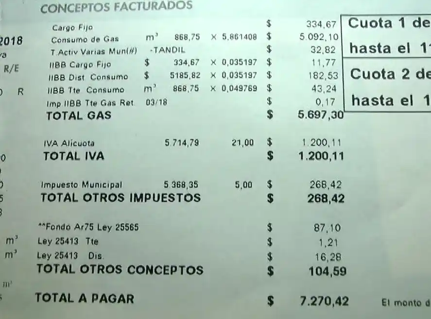 Un vecino de Tandil reclama que su factura de gas aumentó de $360 a $7200