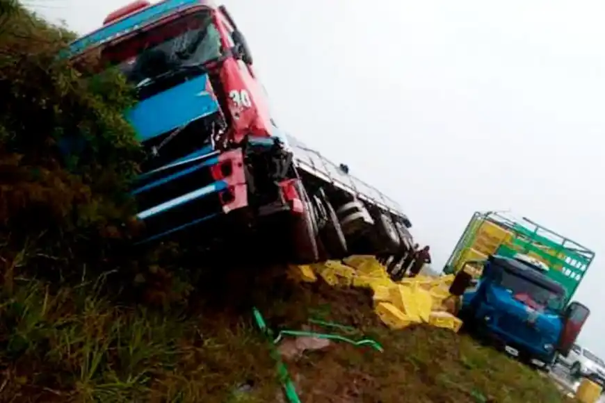 Un camión impactó a otro bajo la lluvia en plena Autovía 14