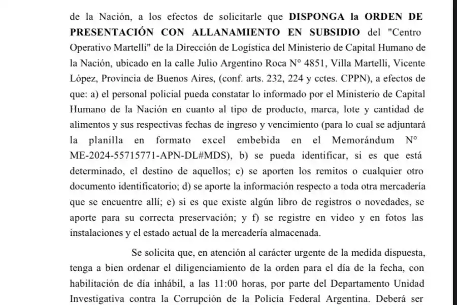 Dispusieron un allanamiento en los galpones donde el gobierno tiene la mercadería.