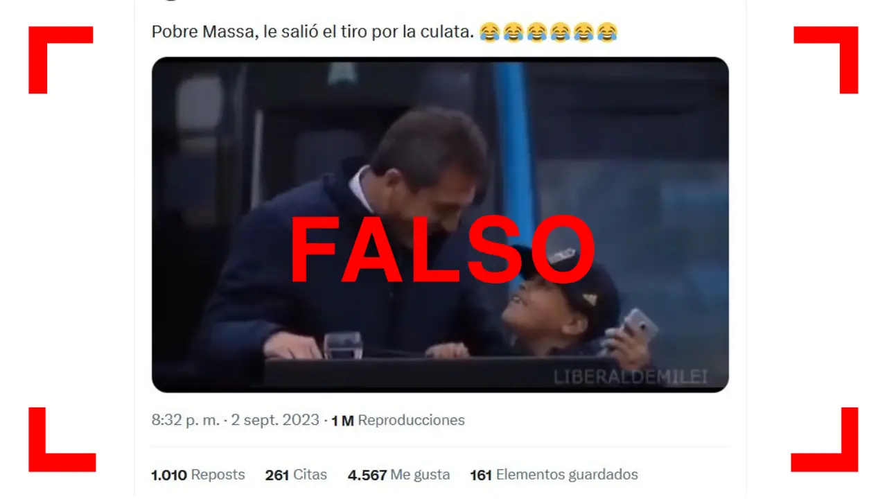 Es falso que un niño le haya dicho a Massa que votará por Milei en un acto en Rosario