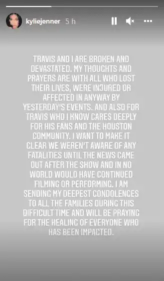 Kylie Jenner se refirió al incidente de Astroworld. Foto Instagram