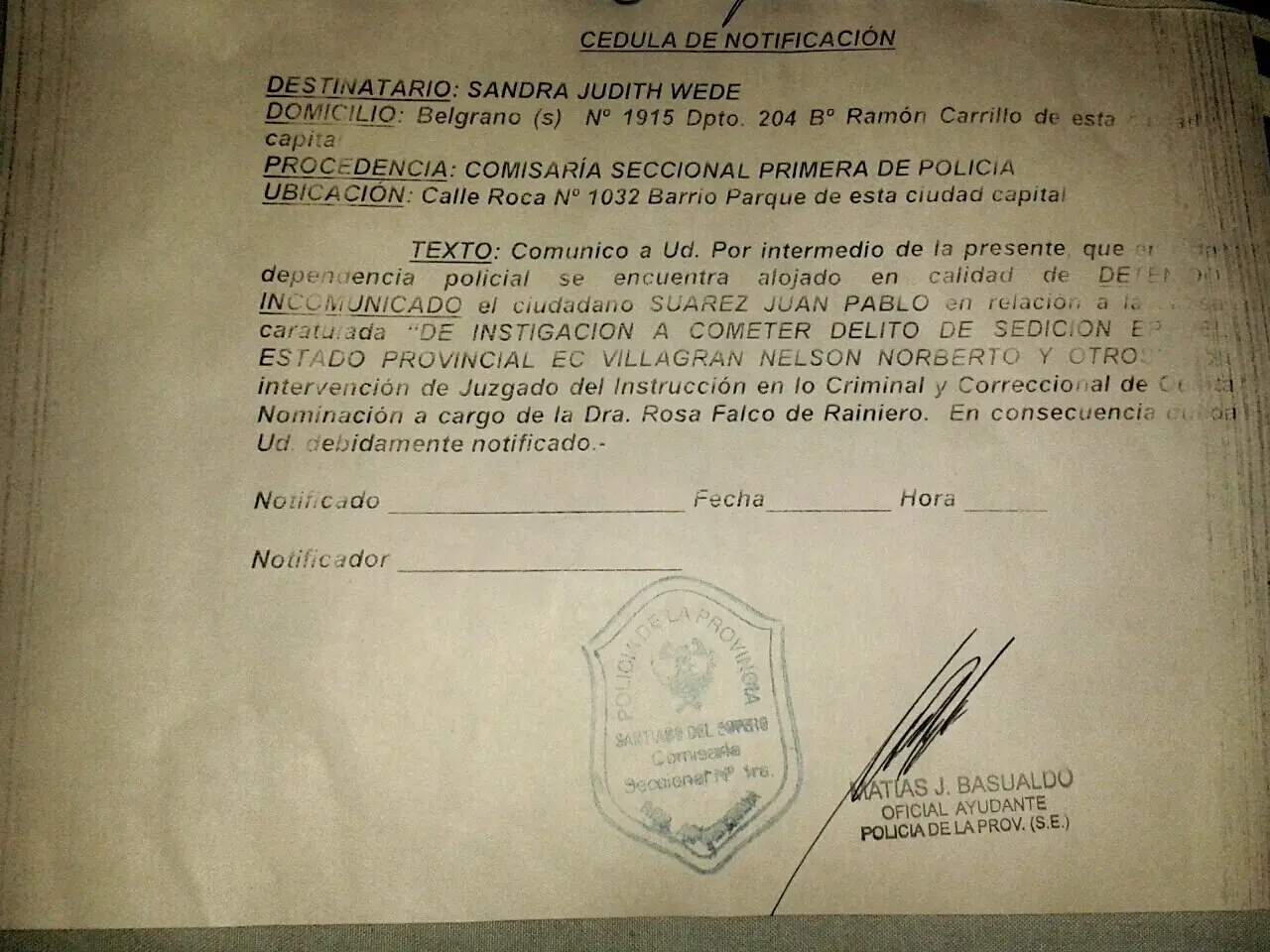 Liberaron a Suárez, el periodista detenido durante 10 días por "instigar a la sedición"
