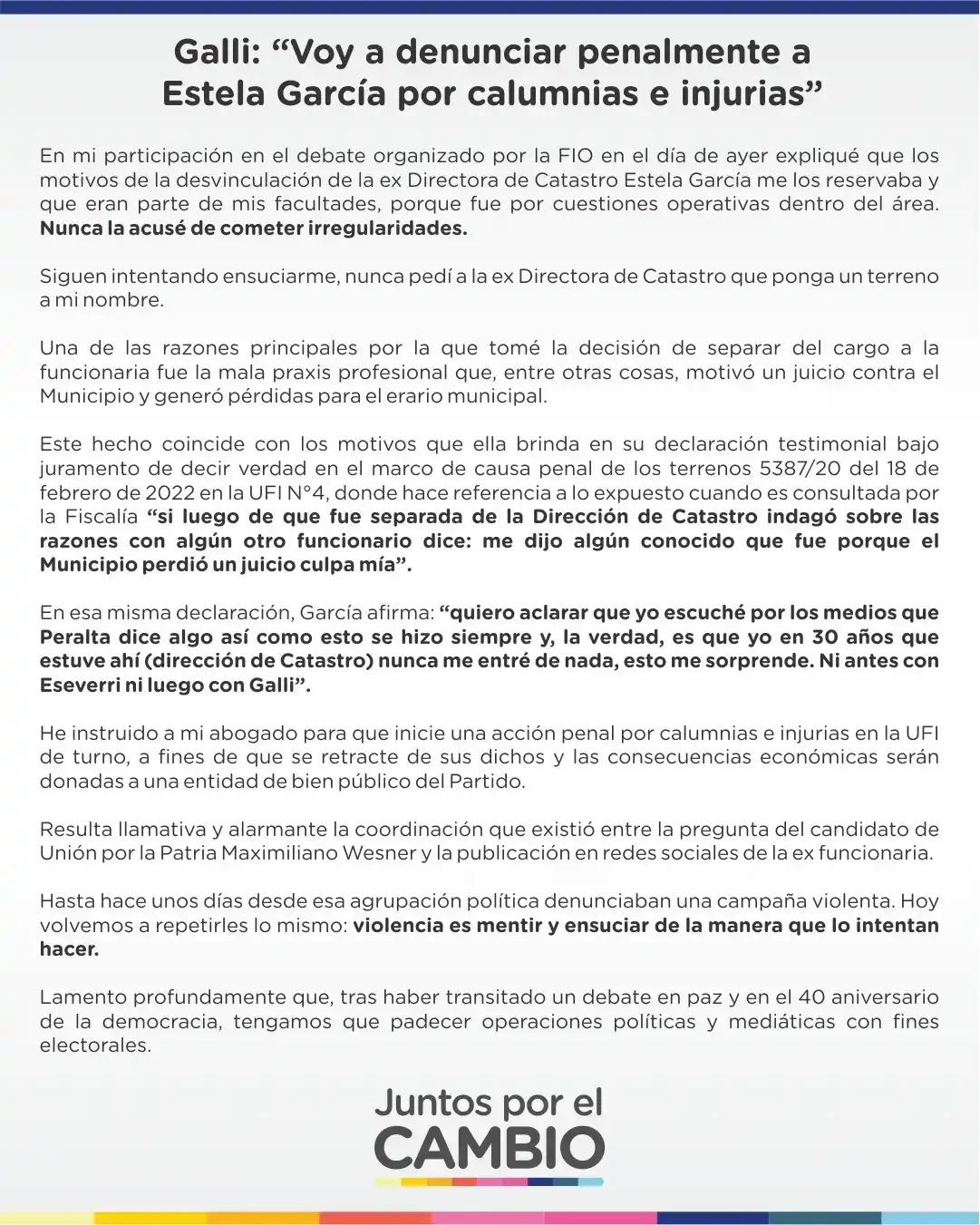 Galli comunicado